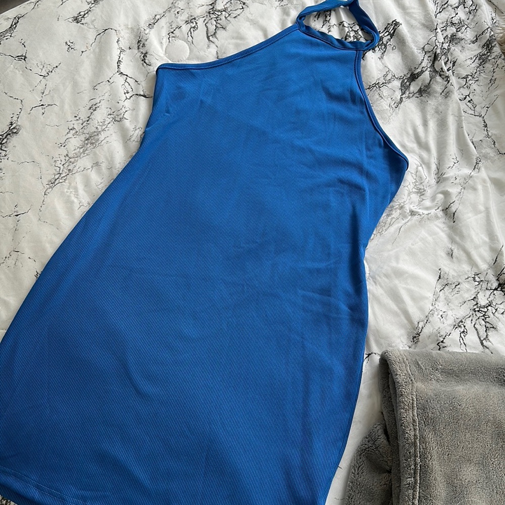 SHEIN blue ribbed knit halter dress